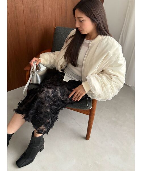 OUNNOUN（オウンノウン）の「【OUNNOUN】チュールレイヤードMA-1（MA-1・レディース・ブラック/アイボリー・MEDIUM/SMALL）」の21枚目の写真