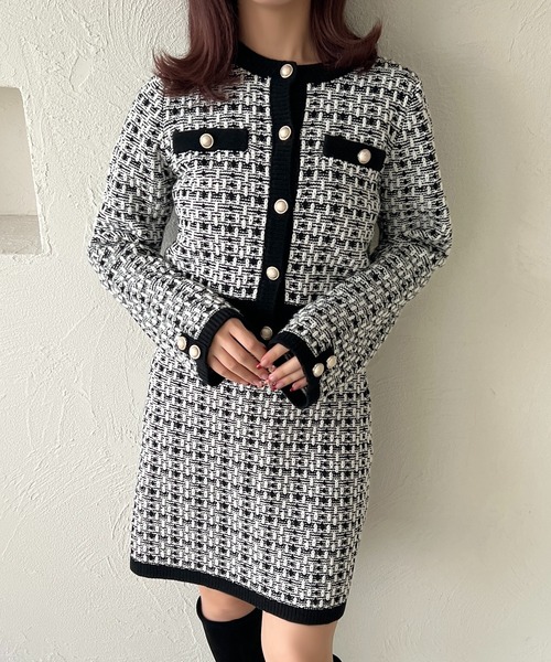 セール】【SETUP着用可能】ツイードニットカーディガン【ZOZOTOWN限定