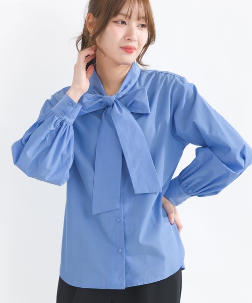 PICCIN（ピッチン）の「ブロードリボンタイブラウス（シャツ/ブラウス・レディース・オフホワイト/サックスブルー/ネイビー・M）」の3枚目の写真