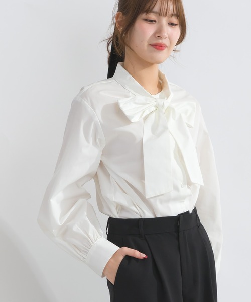 PICCIN（ピッチン）の「ブロードリボンタイブラウス（シャツ/ブラウス・レディース・オフホワイト/サックスブルー/ネイビー・M）」の7枚目の写真