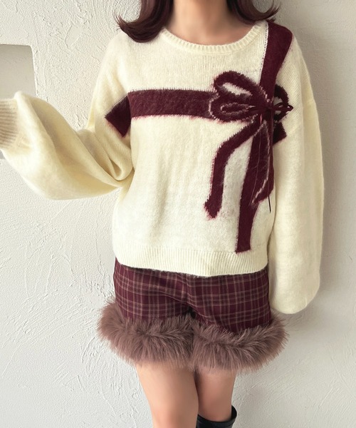 apres jour(アプレジュール)の「ラッピングリボンニット【ZOZOTOWN限定アイテム】(ニット/セーター・レディース・オフホワイト/グレー/ブラウン系その他/ボルドー・X-LARGE/フリー)」の8枚目の写真