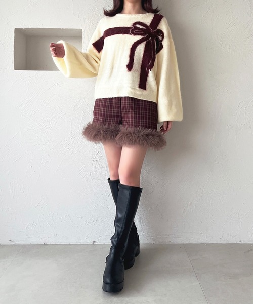 apres jour(アプレジュール)の「ラッピングリボンニット【ZOZOTOWN限定アイテム】(ニット/セーター・レディース・オフホワイト/グレー/ブラウン系その他/ボルドー・X-LARGE/フリー)」の10枚目の写真