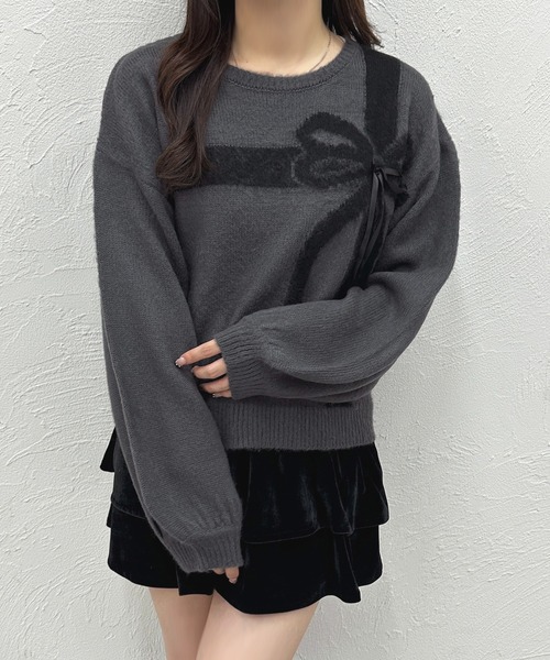 apres jour(アプレジュール)の「ラッピングリボンニット【ZOZOTOWN限定アイテム】(ニット/セーター・レディース・オフホワイト/グレー/ブラウン系その他/ボルドー・X-LARGE/フリー)」の12枚目の写真