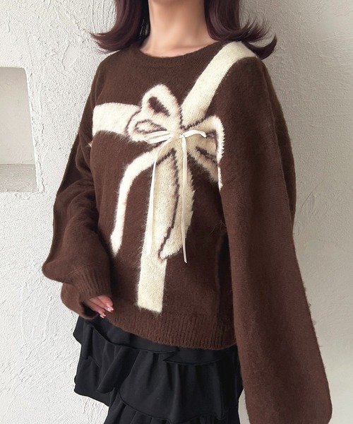 apres jour(アプレジュール)の「ラッピングリボンニット【ZOZOTOWN限定アイテム】(ニット/セーター・レディース・オフホワイト/グレー/ブラウン系その他/ボルドー・X-LARGE/フリー)」の19枚目の写真