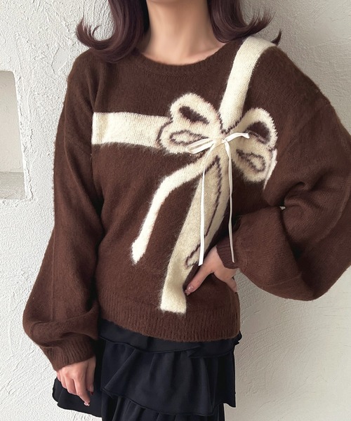 apres jour(アプレジュール)の「ラッピングリボンニット【ZOZOTOWN限定アイテム】(ニット/セーター・レディース・オフホワイト/グレー/ブラウン系その他/ボルドー・X-LARGE/フリー)」の18枚目の写真