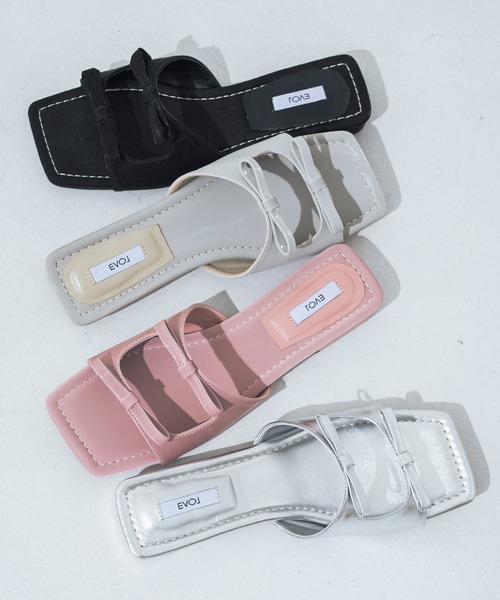 【クッション入り・柔らかい】スクエアリボンフラットサンダルIY5634