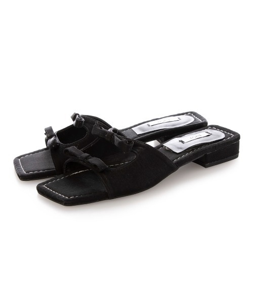 【クッション入り・柔らかい】スクエアリボンフラットサンダルIY5634