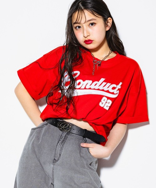 repipi armario（レピピ アルマリオ）の「サテンワッペンTシャツ（Tシャツ/カットソー・キッズ・ブルー/グレー/ブラック/イエロー/レッド/ピンク/ホワイト・MEDIUM/LARGE/SMALL）」の7枚目の写真