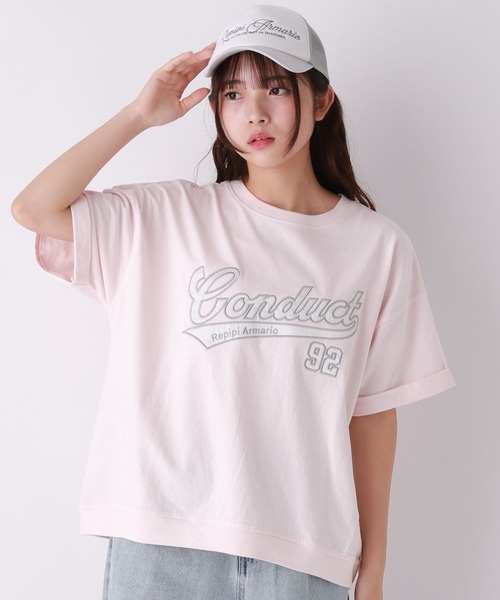 repipi armario（レピピ アルマリオ）の「サテンワッペンTシャツ（Tシャツ/カットソー・キッズ・ブルー/グレー/ブラック/イエロー/レッド/ピンク/ホワイト・MEDIUM/LARGE/SMALL）」の6枚目の写真