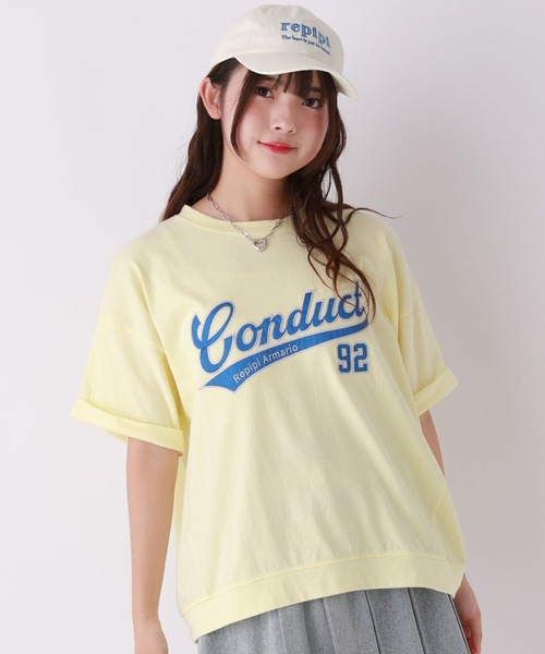 repipi armario（レピピ アルマリオ）の「サテンワッペンTシャツ（Tシャツ/カットソー・キッズ・ブルー/グレー/ブラック/イエロー/レッド/ピンク/ホワイト・MEDIUM/LARGE/SMALL）」の5枚目の写真