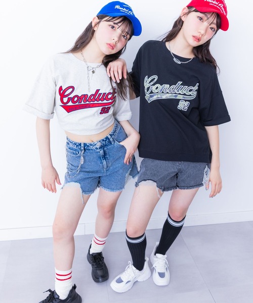repipi armario（レピピ アルマリオ）の「サテンワッペンTシャツ（Tシャツ/カットソー・キッズ・ブルー/グレー/ブラック/イエロー/レッド/ピンク/ホワイト・MEDIUM/LARGE/SMALL）」の8枚目の写真