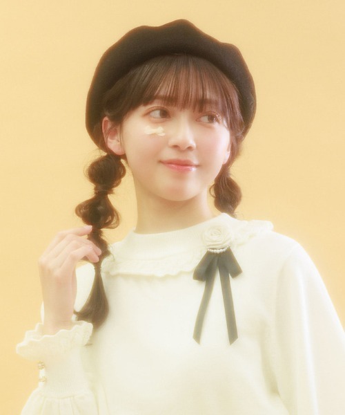 axes femme(アクシーズファム)の「ローズ刺繍ベレー(ハンチング/ベレー帽・レディース・キナリ/ブラック・FREE)」の5枚目の写真