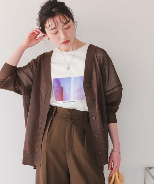 titivate(ティティベイト)の「ゆったりシアーVネックニットカーディガン(カーディガン/ボレロ・レディース・ブラック/ベージュ/ダークブラウン/ライトピンク/ライトグリーン/オフホワイト/レッド・S/L/M)」の3枚目の写真