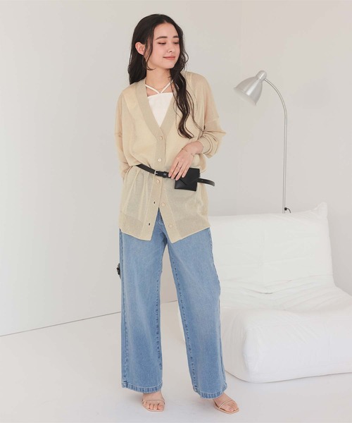 titivate(ティティベイト)の「ゆったりシアーVネックニットカーディガン(カーディガン/ボレロ・レディース・ブラック/ベージュ/ダークブラウン/ライトピンク/ライトグリーン/オフホワイト/レッド・S/L/M)」の8枚目の写真