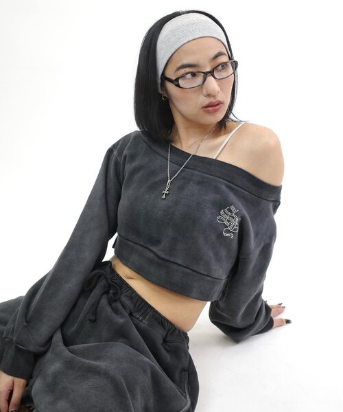 トレーナー スウェット 「SLOPPY/スロッピー」ラインストーンショートオフショル レディース SLOPPY/スロッピー】ラインストーンショートオフショル | WHO'S