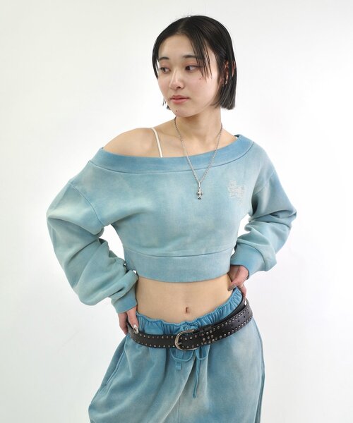 トレーナー スウェット 「SLOPPY/スロッピー」ラインストーンショートオフショル レディース セール】【SLOPPY/スロッピー】ラインストーンショート