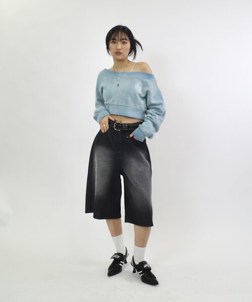 トレーナー スウェット 「SLOPPY/スロッピー」ラインストーンショートオフショル レディース セール】【SLOPPY/スロッピー】ラインストーンショート