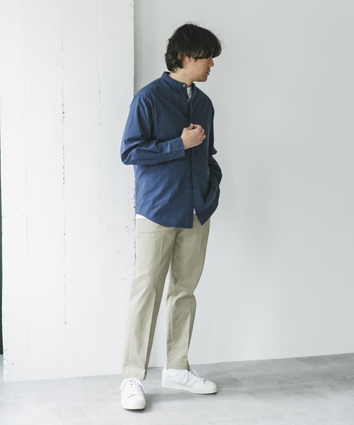 セール】シルクブレンド ロングスリーブバンドカラーシャツ