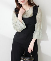 シアー×フロッキーバルーンフリル袖ブラウス