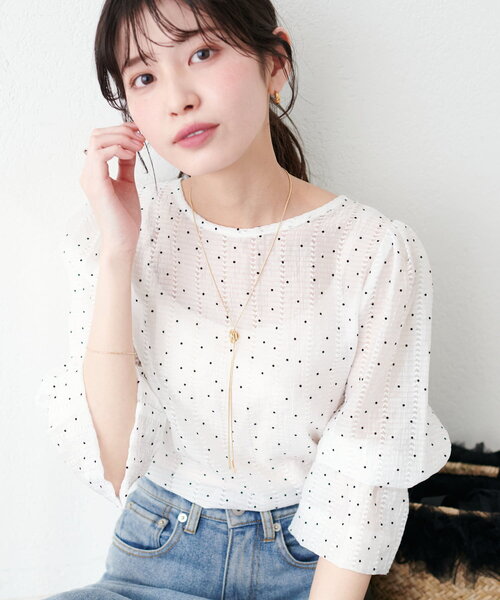 natural couture(ナチュラルクチュール)の「シアー×フロッキーバルーンフリル袖ブラウス(シャツ/ブラウス・レディース・アイボリー/オフホワイト/グレー/ブラック/ミント・FREE)」の7枚目の写真