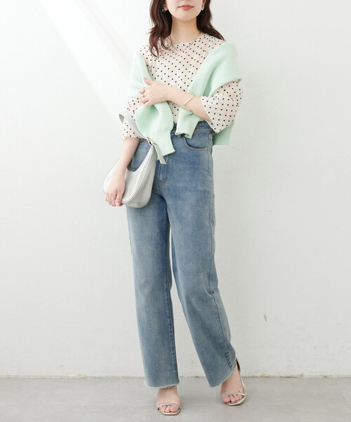 natural couture(ナチュラルクチュール)の「シアー×フロッキーバルーンフリル袖ブラウス(シャツ/ブラウス・レディース・アイボリー/オフホワイト/グレー/ブラック/ミント・FREE)」の11枚目の写真