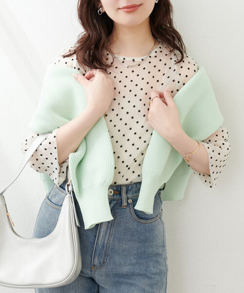natural couture(ナチュラルクチュール)の「シアー×フロッキーバルーンフリル袖ブラウス(シャツ/ブラウス・レディース・アイボリー/オフホワイト/グレー/ブラック/ミント・FREE)」の12枚目の写真