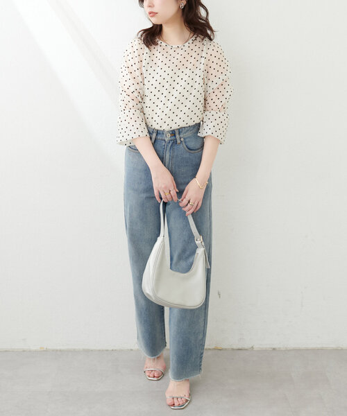 natural couture(ナチュラルクチュール)の「シアー×フロッキーバルーンフリル袖ブラウス(シャツ/ブラウス・レディース・アイボリー/オフホワイト/グレー/ブラック/ミント・FREE)」の14枚目の写真
