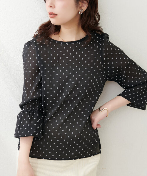natural couture(ナチュラルクチュール)の「シアー×フロッキーバルーンフリル袖ブラウス(シャツ/ブラウス・レディース・アイボリー/オフホワイト/グレー/ブラック/ミント・FREE)」の19枚目の写真