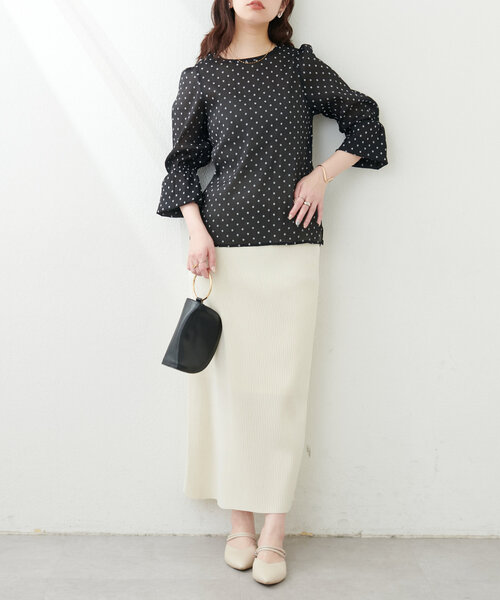 natural couture(ナチュラルクチュール)の「シアー×フロッキーバルーンフリル袖ブラウス(シャツ/ブラウス・レディース・アイボリー/オフホワイト/グレー/ブラック/ミント・FREE)」の22枚目の写真