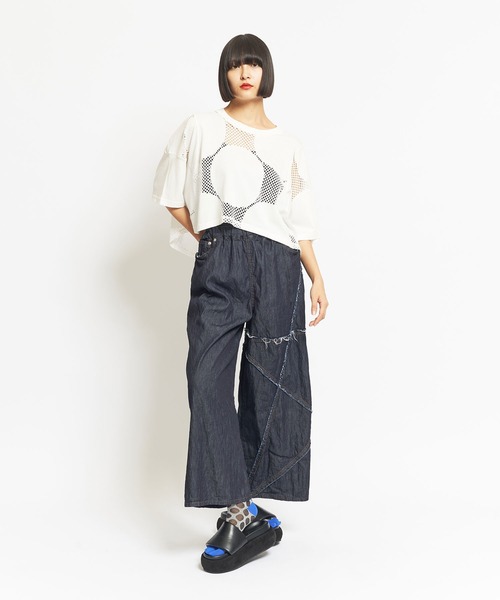 gomme（ゴム）の「ドットメッシュ　クロップドコクーンＴ（Tシャツ/カットソー・レディース・ブラック/ホワイト・MEDIUM）」の3枚目の写真