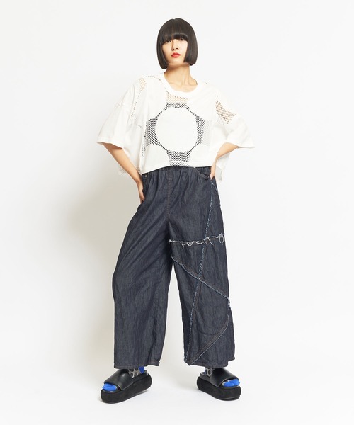 gomme（ゴム）の「ドットメッシュ　クロップドコクーンＴ（Tシャツ/カットソー・レディース・ブラック/ホワイト・MEDIUM）」の4枚目の写真