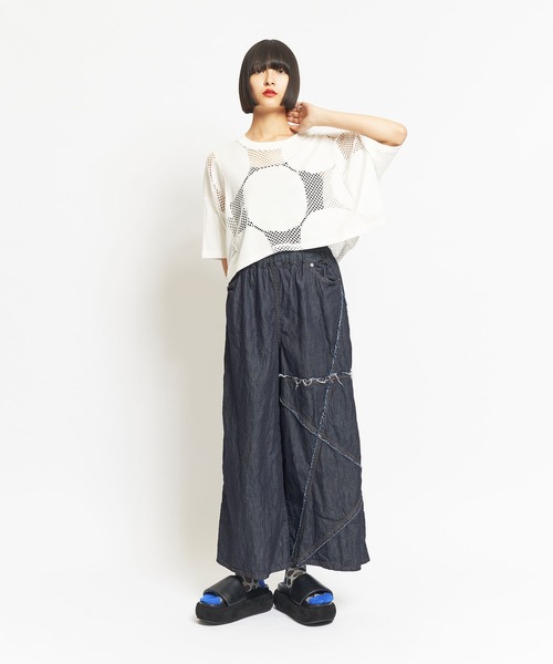gomme（ゴム）の「ドットメッシュ　クロップドコクーンＴ（Tシャツ/カットソー・レディース・ブラック/ホワイト・MEDIUM）」の5枚目の写真
