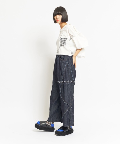 gomme（ゴム）の「ドットメッシュ　クロップドコクーンＴ（Tシャツ/カットソー・レディース・ブラック/ホワイト・MEDIUM）」の6枚目の写真