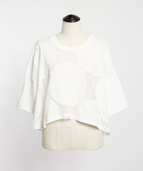gomme（ゴム）の「ドットメッシュ　クロップドコクーンＴ（Tシャツ/カットソー・レディース・ブラック/ホワイト・MEDIUM）」の9枚目の写真