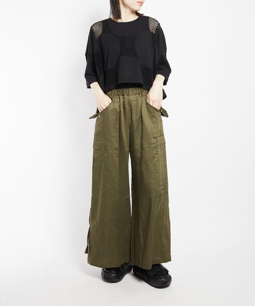 gomme（ゴム）の「ドットメッシュ　クロップドコクーンＴ（Tシャツ/カットソー・レディース・ブラック/ホワイト・MEDIUM）」の7枚目の写真