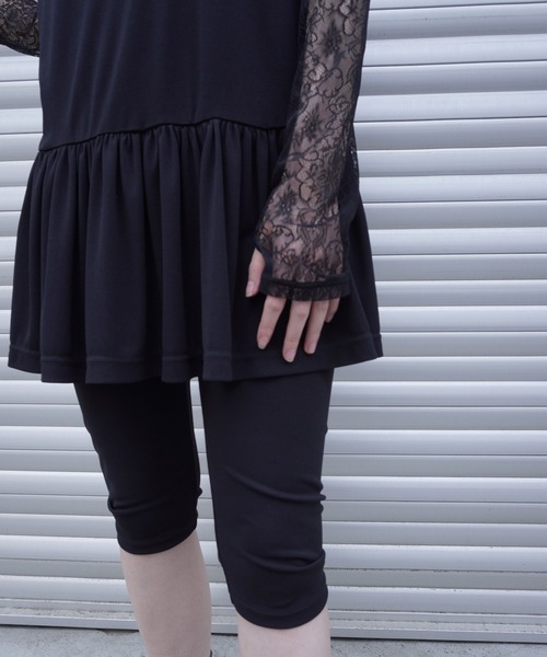 秋SALE✨gvgv✨黒ストライプ✨オーガンジーとベロアのカットソー FREAK'S STORE/オーガンジー×カットソー 重ね ラグラン 半袖 T