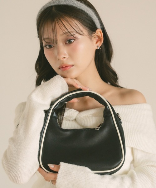 VANNIE U(ヴァニーユー)の「バイカラーパイピングワンハンドルバッグ/ショルダー付き(ショルダーバッグ・レディース・グレー/ブラック・FREE)」の1枚目の写真