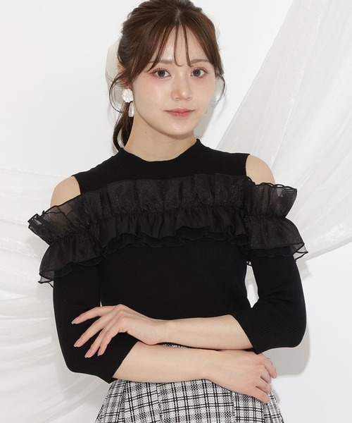 WILLSELECTION(ウィルセレクション)の「フリルドッキングリブニット(ニット/セーター・レディース・ピンク/ブラック/オフホワイト・FREE)」の1枚目の写真
