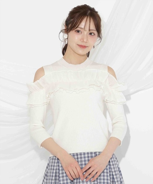 WILLSELECTION(ウィルセレクション)の「フリルドッキングリブニット(ニット/セーター・レディース・ピンク/ブラック/オフホワイト・FREE)」の4枚目の写真
