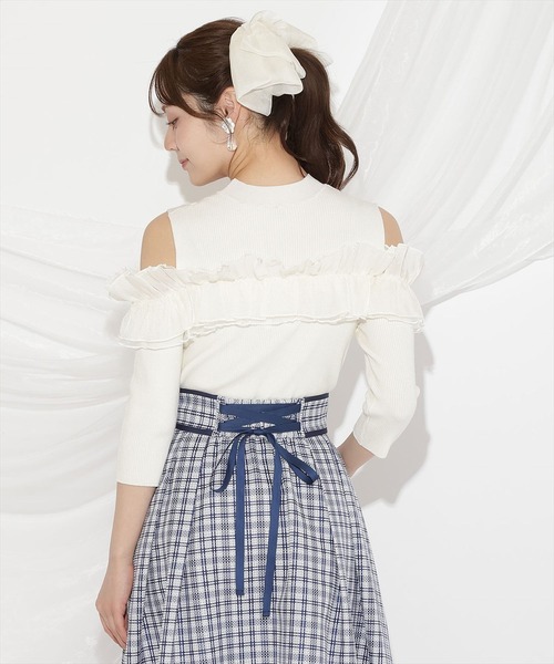 WILLSELECTION(ウィルセレクション)の「フリルドッキングリブニット(ニット/セーター・レディース・ピンク/ブラック/オフホワイト・FREE)」の6枚目の写真