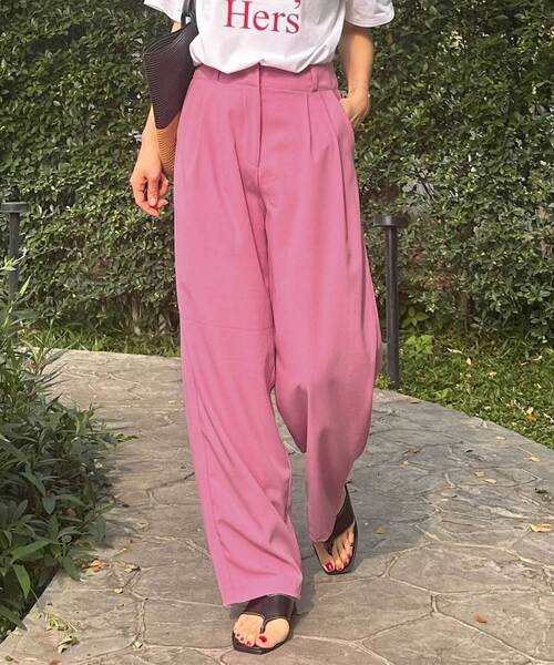 KOBE LETTUCE（コウベレタス）の「[ 春名亜美さんコラボ ]選べる3丈リネンライクタックパンツ（その他パンツ・レディース・ピンク系/ブラック/ベージュ系/ピンク/ブルー系/ブラック系/ベージュ/ブルー/グレー系/アイボリー系/ブラック系2・M2/M3/M1）」の11枚目の写真