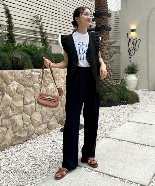 春名亜美さんコラボ ]選べる3丈リネンライクタックパンツ