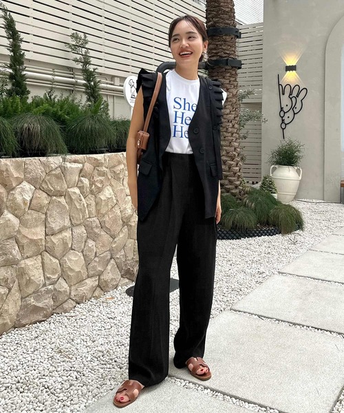 KOBE LETTUCE（コウベレタス）の「[ 春名亜美さんコラボ ]選べる3丈リネンライクタックパンツ（その他パンツ・レディース・ピンク系/ブラック/ベージュ系/ピンク/ブルー系/ブラック系/ベージュ/ブルー/グレー系/アイボリー系/ブラック系2・M2/M3/M1）」の20枚目の写真