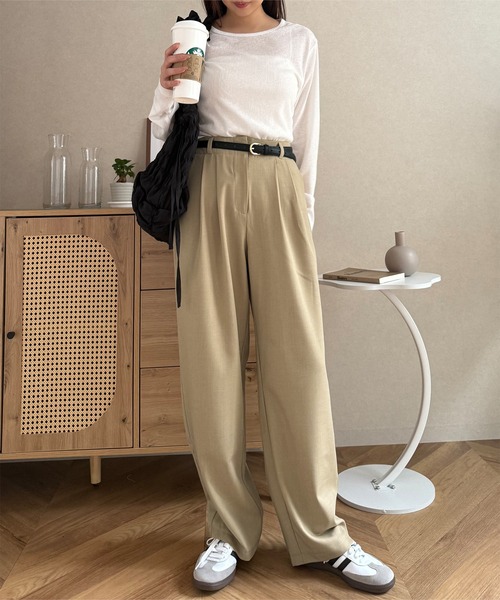 他の人はこちらも検索 春名亜美さんコラボ ]選べる3丈リネンライクタックパンツ パンツ