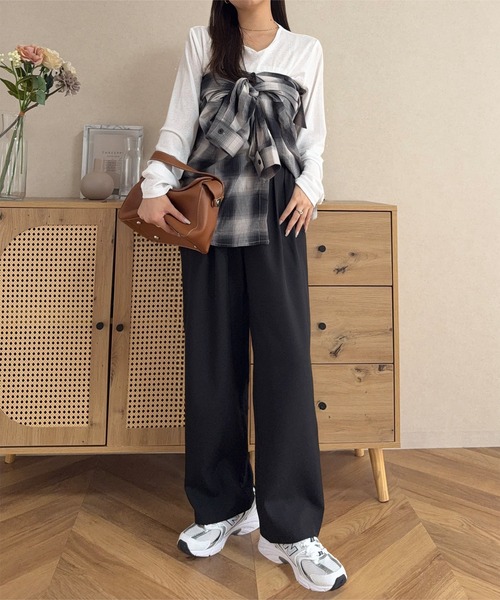 春名亜美さんコラボ ]選べる3丈リネンライクタックパンツ（その他