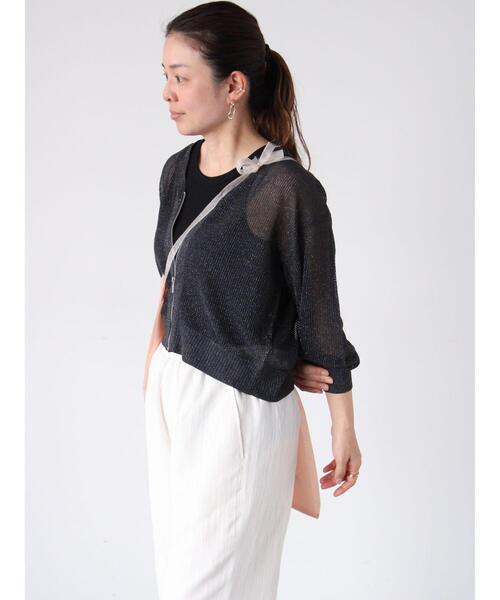 Lugnoncure（ルノンキュール）の「ラメ混メッシュ編みジップカーディガン（カーディガン/ボレロ・レディース・オフホワイト/チャコールグレー/グレー・F）」の12枚目の写真