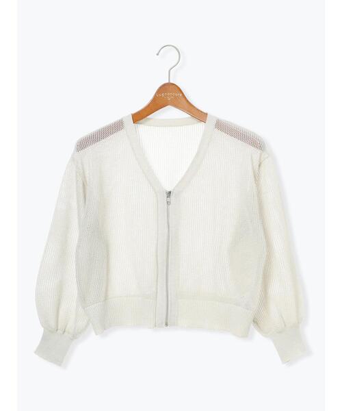 Lugnoncure（ルノンキュール）の「ラメ混メッシュ編みジップカーディガン（カーディガン/ボレロ・レディース・オフホワイト/チャコールグレー/グレー・F）」の14枚目の写真