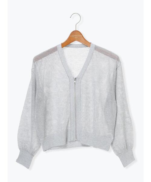 Lugnoncure（ルノンキュール）の「ラメ混メッシュ編みジップカーディガン（カーディガン/ボレロ・レディース・オフホワイト/チャコールグレー/グレー・F）」の15枚目の写真