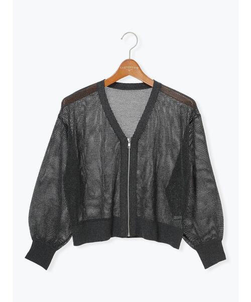 Lugnoncure（ルノンキュール）の「ラメ混メッシュ編みジップカーディガン（カーディガン/ボレロ・レディース・オフホワイト/チャコールグレー/グレー・F）」の16枚目の写真