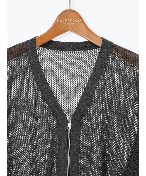 Lugnoncure（ルノンキュール）の「ラメ混メッシュ編みジップカーディガン（カーディガン/ボレロ・レディース・オフホワイト/チャコールグレー/グレー・F）」の18枚目の写真